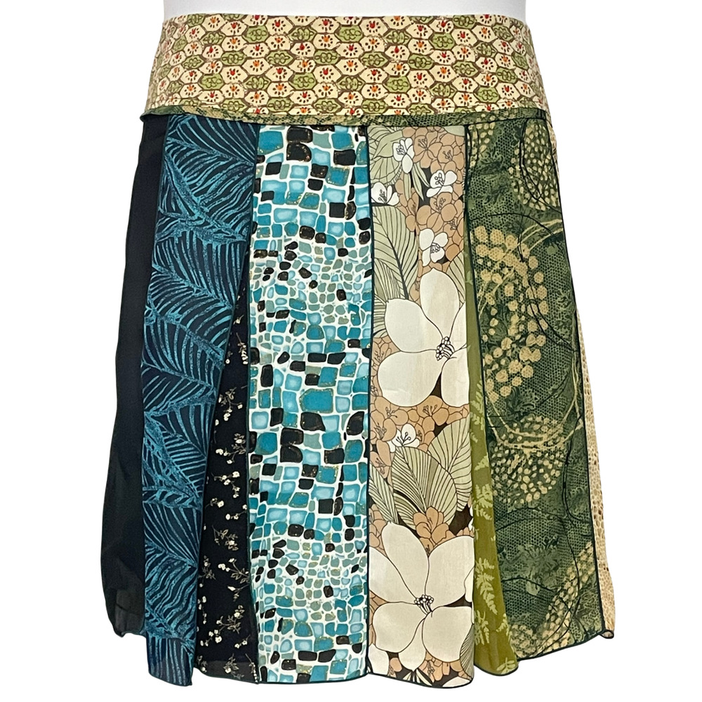 Vtg Y2K Mini Skirt Sz 3 XS-S Patchwork Scarves Wide Waistband Chiffon Lined Boho